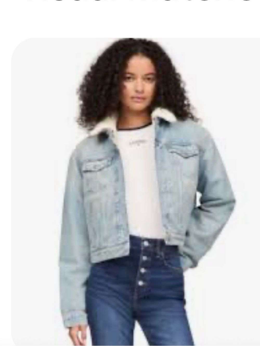 Guess Light Blue Denim Sherpa Collar Cropped Jacket
